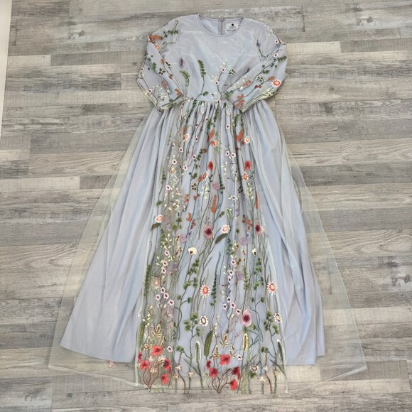 Dainty Jewells Floral Embroidered Overlay Long Sleeve Dress Modest - Picture 2 of 7